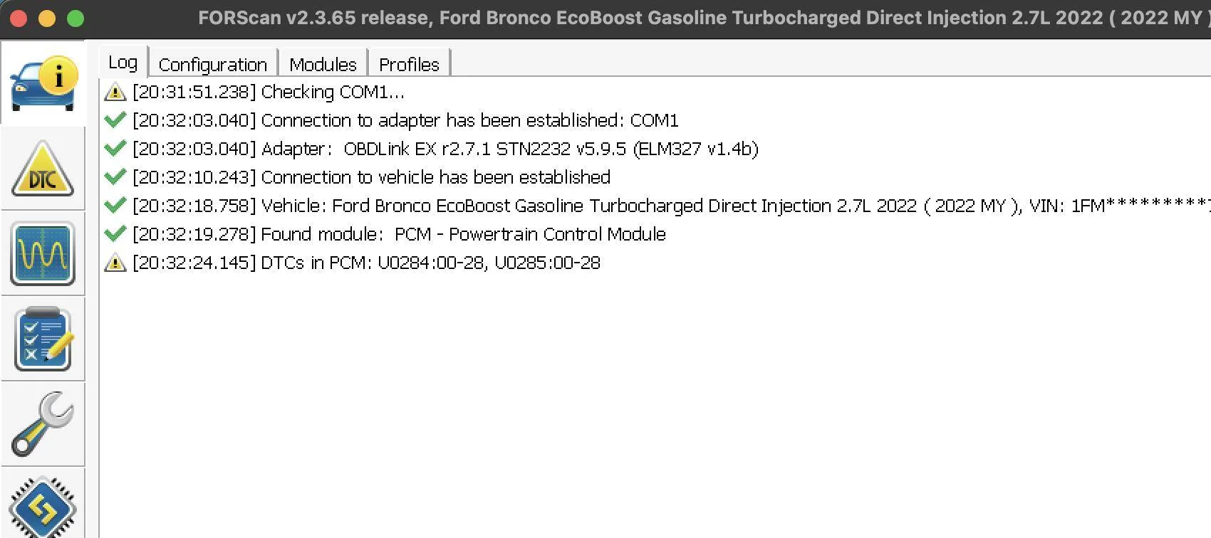 Ford Bronco No Modules showing in ForScan Screenshot 2025-04-16 at 8.32.39 PM