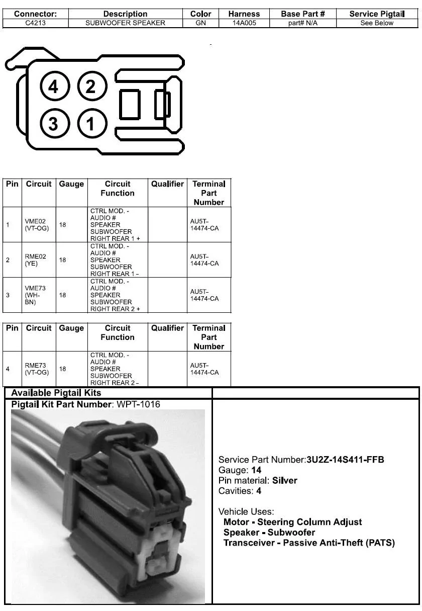 Ford Bronco B&O subwoofer upgrade C4213 connector