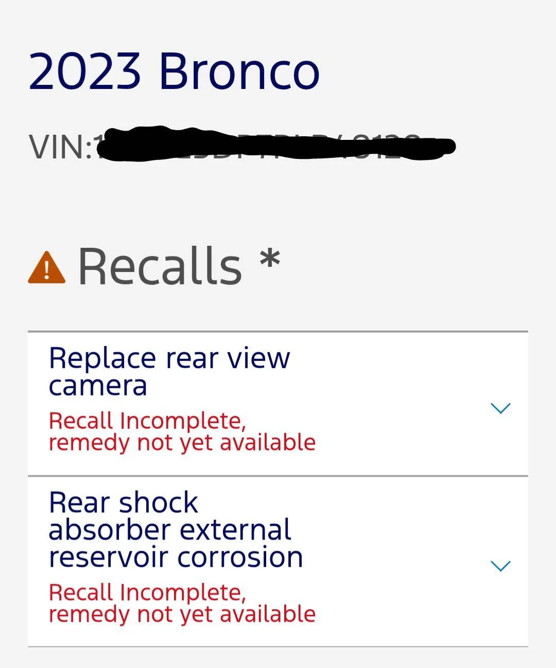 Ford Bronco Recall Status: Remedy Not Available Recall Number: 23S48 REPLACE REAR VIEW CAMERA 1000005043