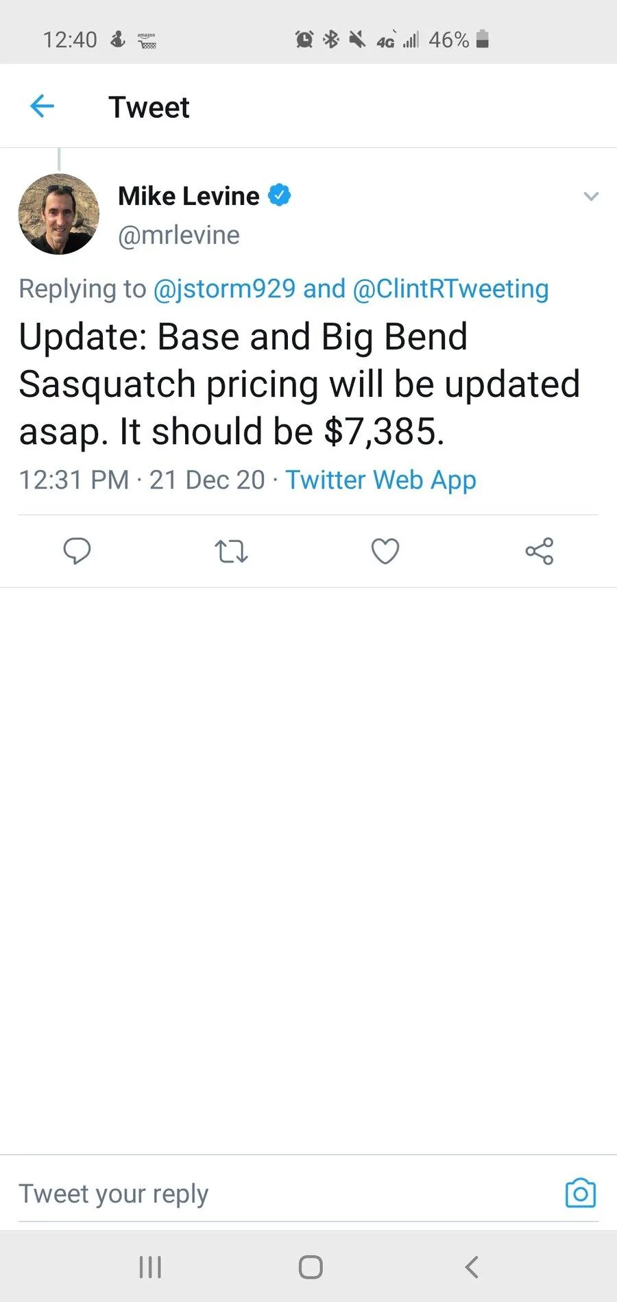 Ford Bronco Latest Levine: Base & Big Bend Sasquatch pricing should be $7,385 Screenshot_20201221-124014_Twitter