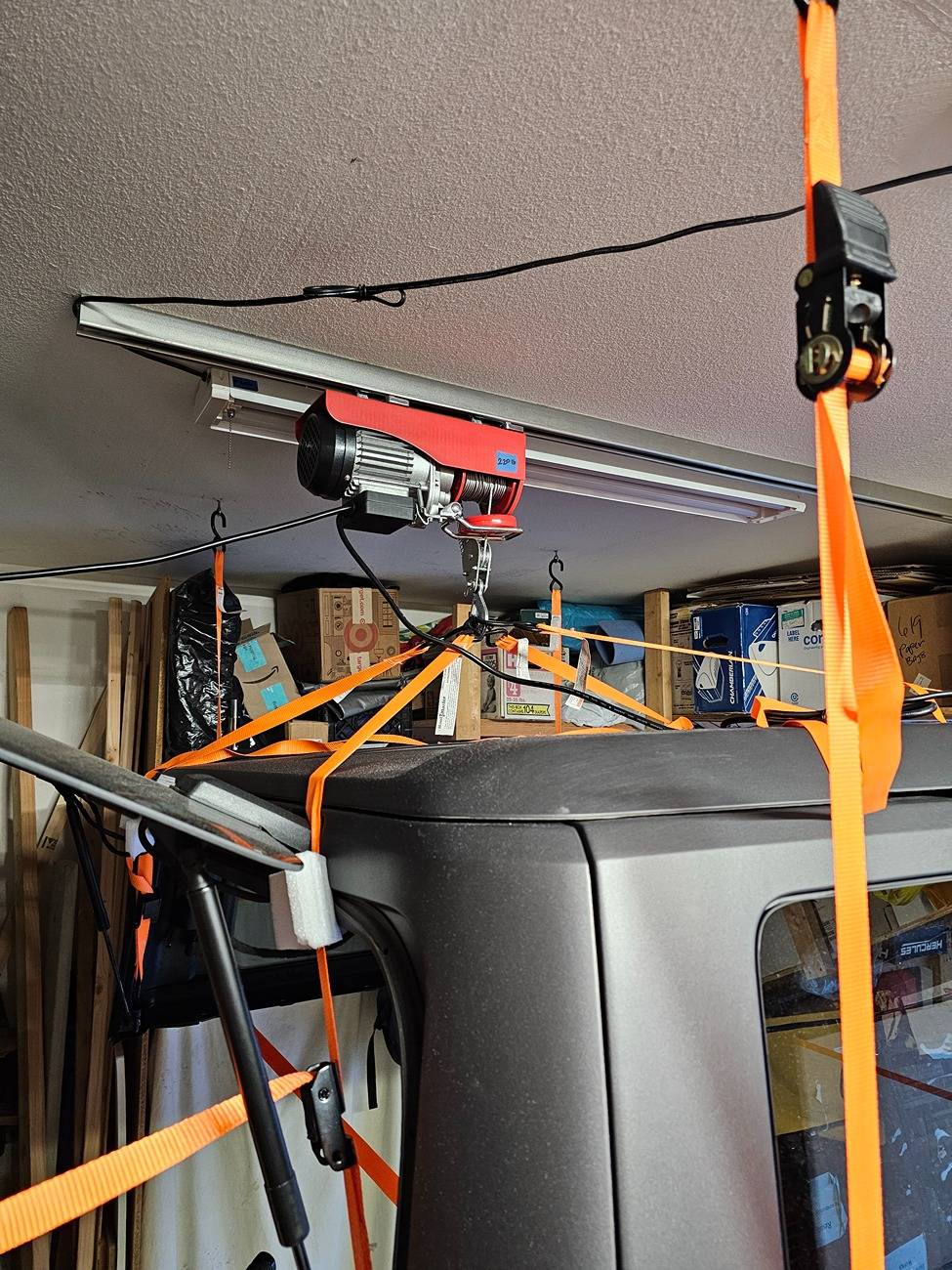 Ford Bronco My Cheap Hard Top Hoist for Garage Ceiling 20250516_195820