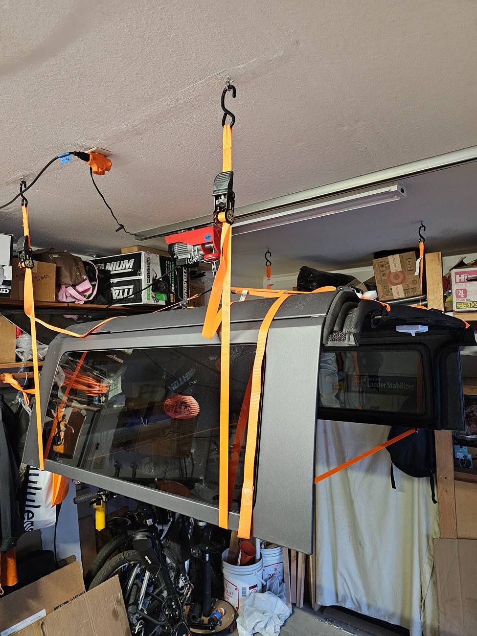 Ford Bronco My Cheap Hard Top Hoist for Garage Ceiling 20250516_195655