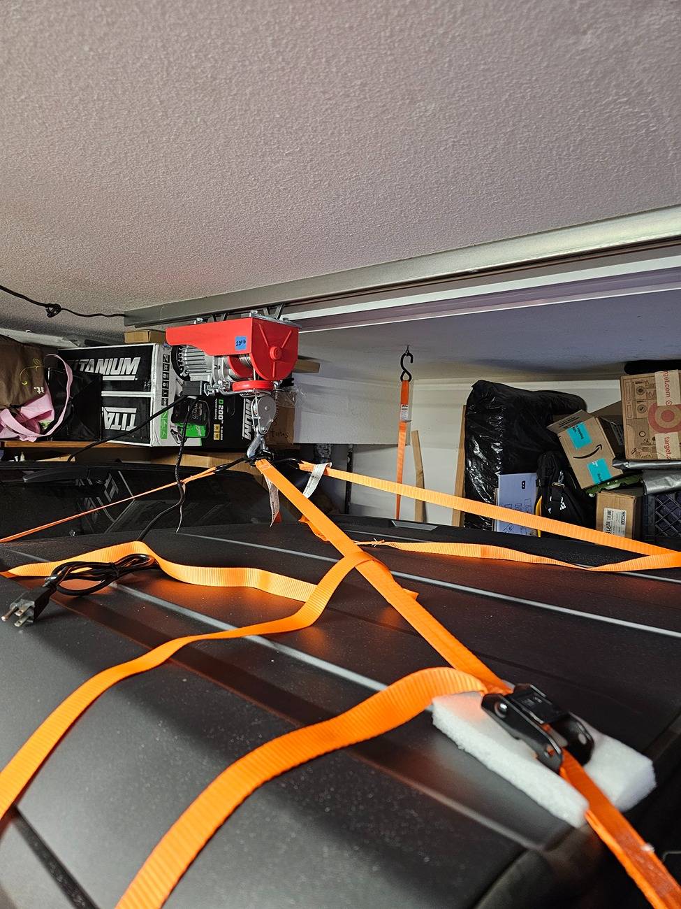 Ford Bronco My Cheap Hard Top Hoist for Garage Ceiling 20250516_195624