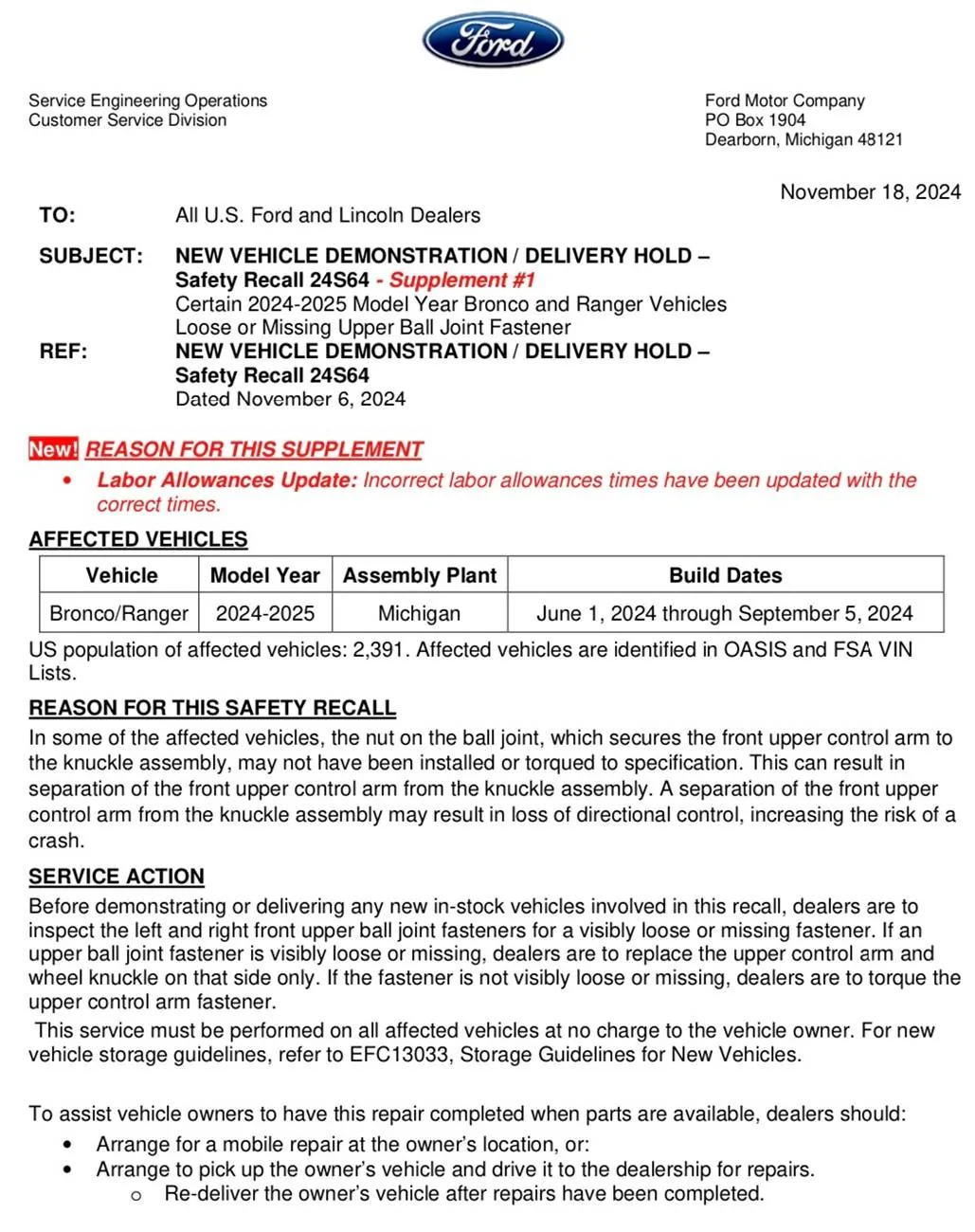 Ford Bronco Recall:  Front upper control arm to knuckle ball joint loose or missing fastener IMG_7700