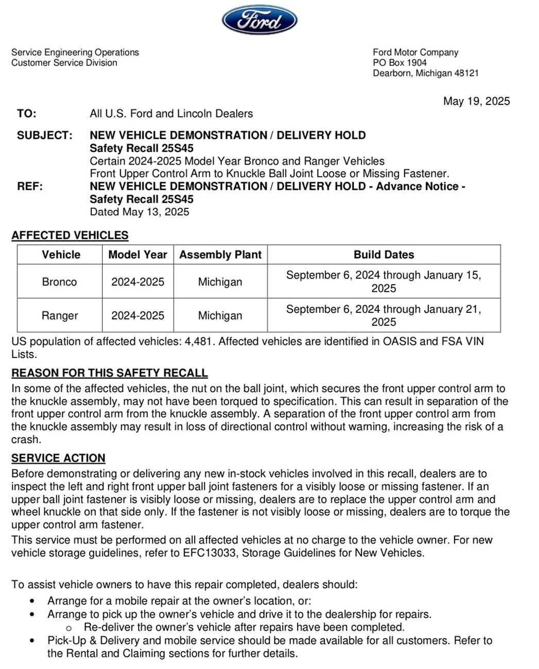 Ford Bronco Recall:  Front upper control arm to knuckle ball joint loose or missing fastener IMG_7699