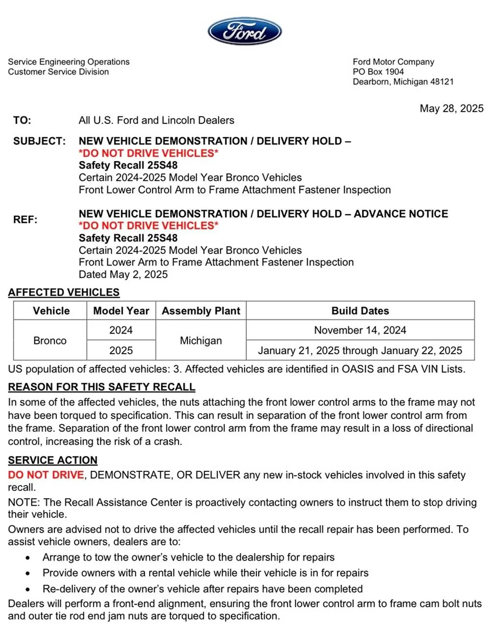 Ford Bronco Recall:  Front upper control arm to knuckle ball joint loose or missing fastener IMG_7698