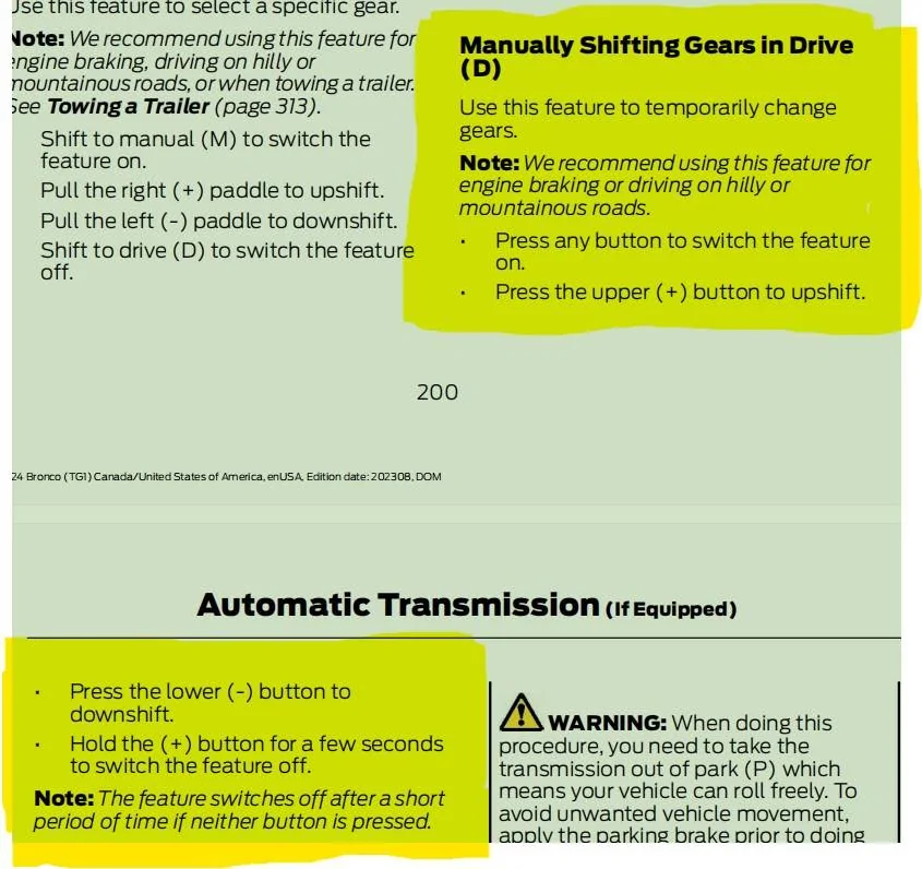 Ford Bronco Automatic transmission manual shifting in D Screenshot 2025-06-11 103405