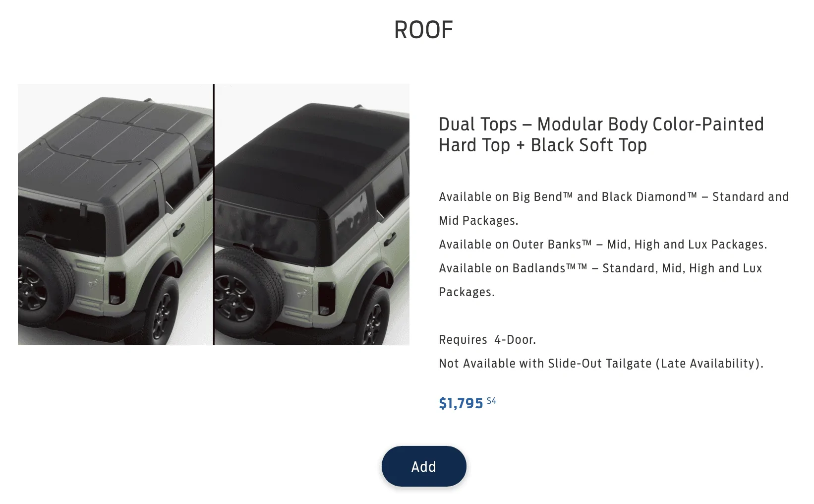 Ford Bronco Updated B&P Pricing for Painted Tops 1609030872750
