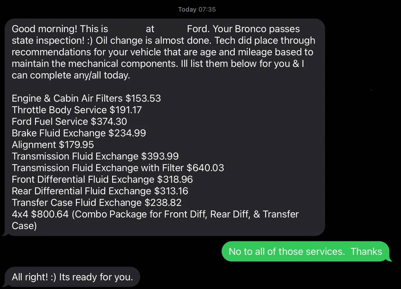 Ford Bronco Dealership Service Upselling? IMG_4584