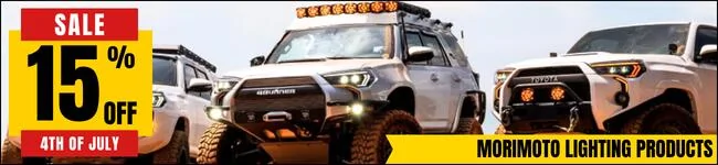 Ford Bronco 4TH OF JULY SALES | LED Lights, Air Compressors, Fishing Rod Holders & More banner-morimoto-products