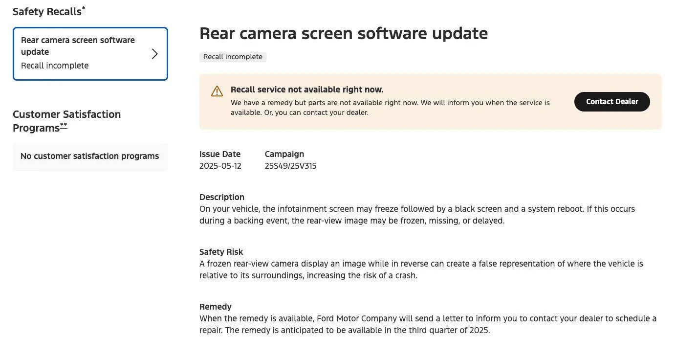 Ford Bronco Back up Cam : Software Update status? Screenshot 2025-06-27 at 11.41.07 AM