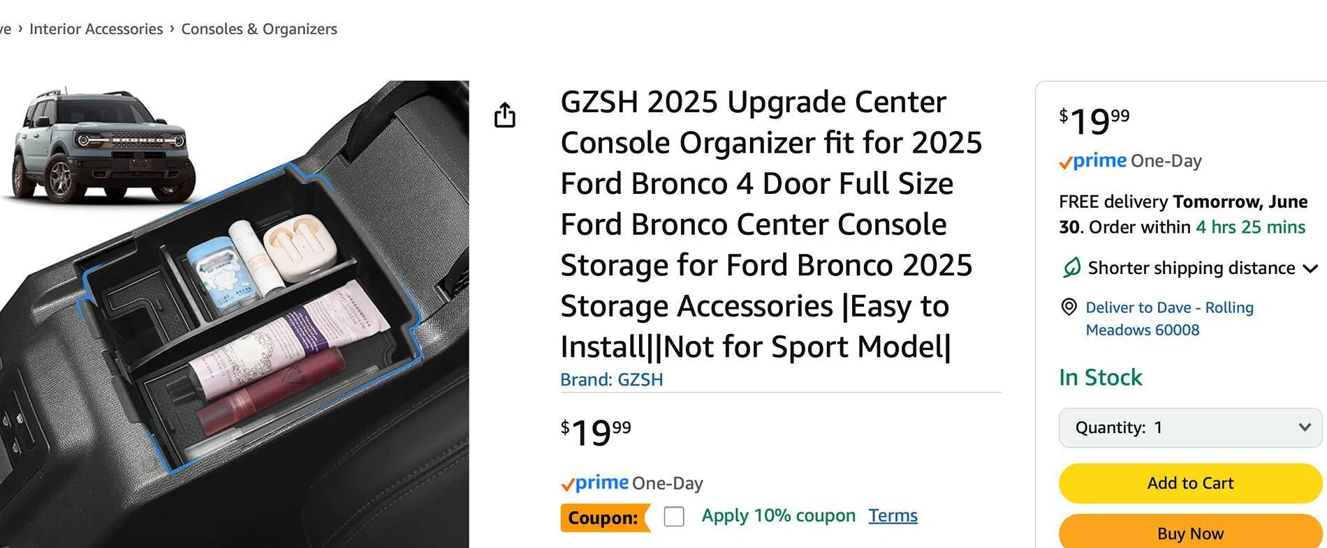 Ford Bronco 25 Outer Banks compatible center console tray organizer? Screenshot 2025-06-29 at 9.35.06 AM