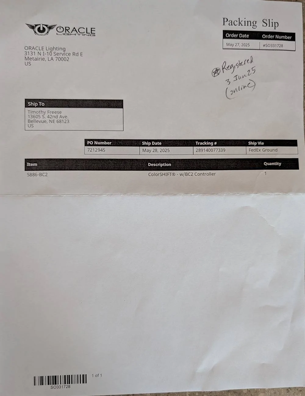 Ford Bronco Please Help - Missing BC2 Controller in Oculus Headlight Kit Oracle_Receipt
