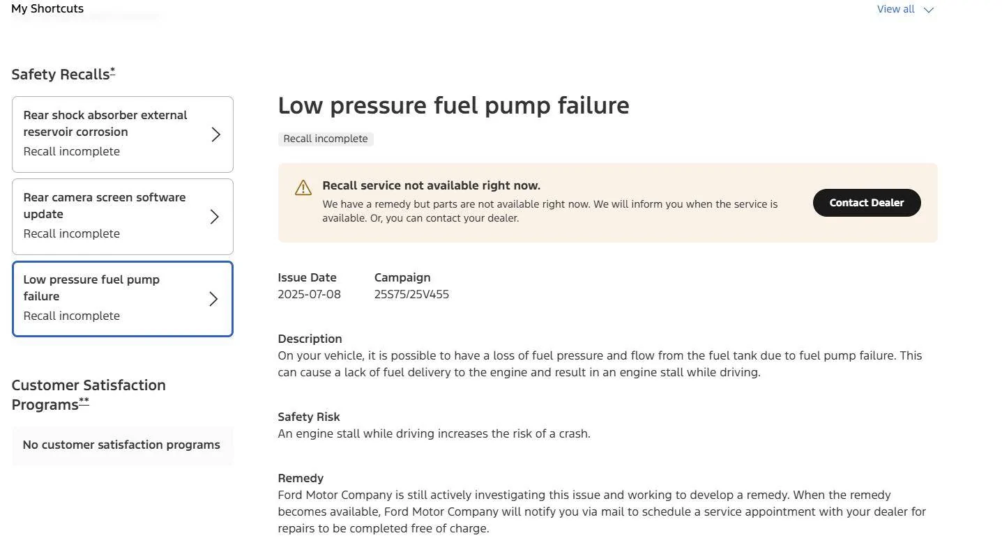 Ford Bronco Low pressure fuel pump failure - recall 1752184385055-1