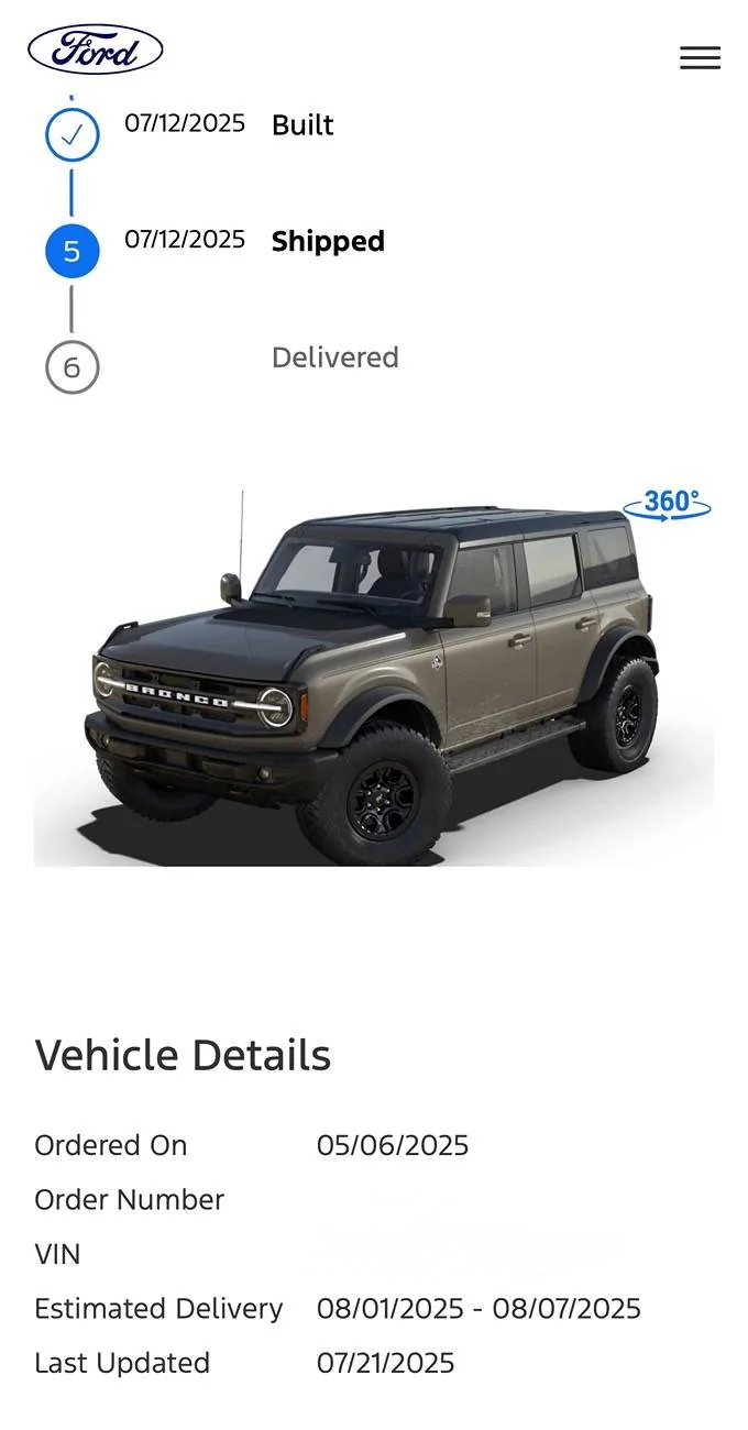 Ford Bronco 2025 Order Wait Time IMG_1612