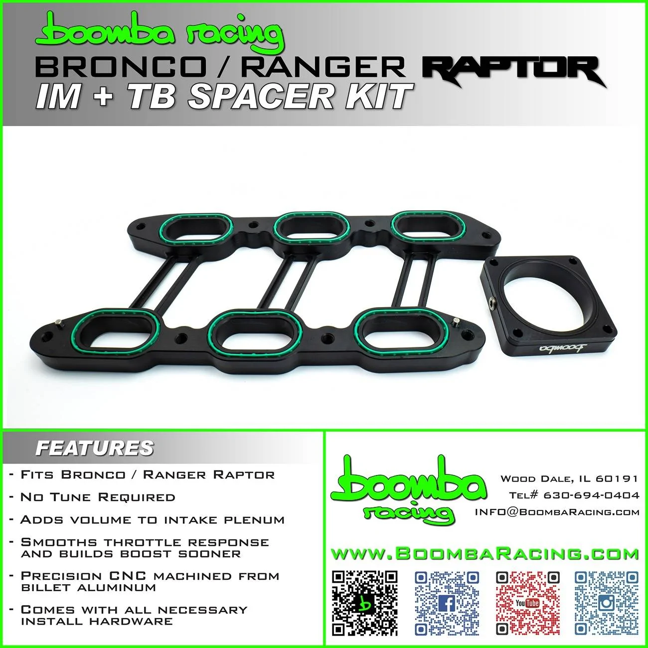 Ford Bronco Boomba Racing Bronco Raptor Intake Manifold & Throttle Body Spacer Kit (With DYNO Results) bronco-ranger-raptor-im-tb-spacer-kit