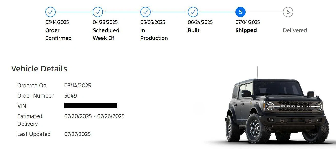 Ford Bronco Order Status