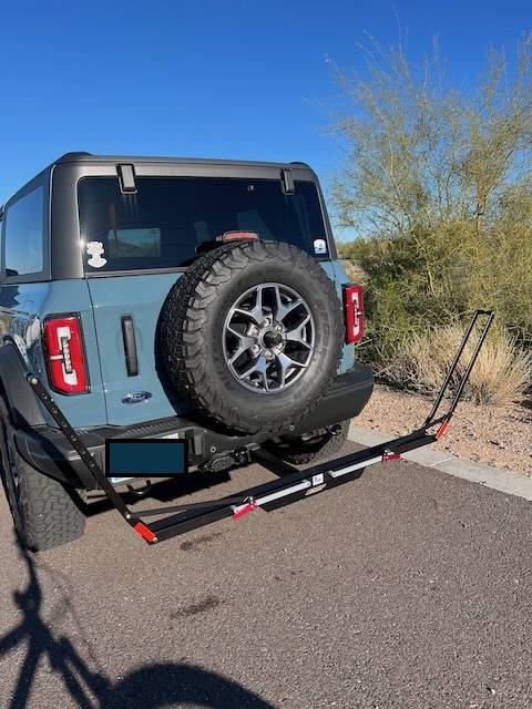 Ford Bronco Hitch extender installed - allows opening tailgate with a bike rack on IMG_9956