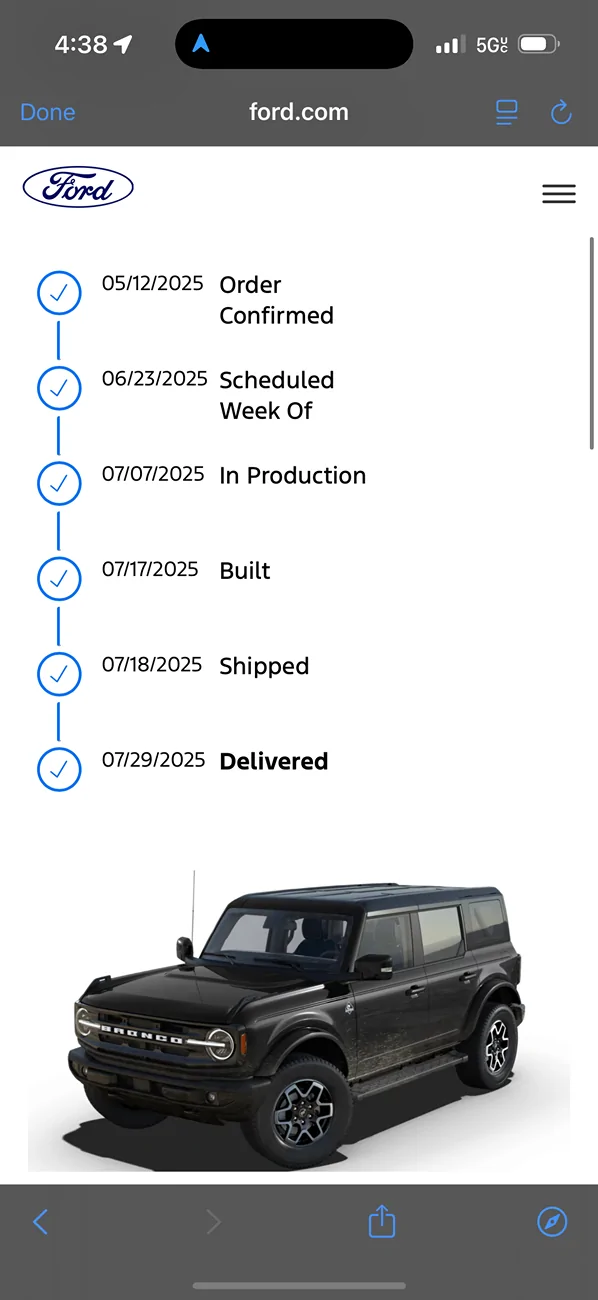 Ford Bronco 2025 Order Wait Time IMG_0954