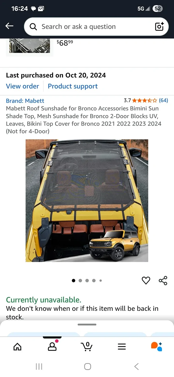 Ford Bronco 2 Dr. Bronco Roof bracket pics Screenshot_20250906_162441_Amazon Shopping