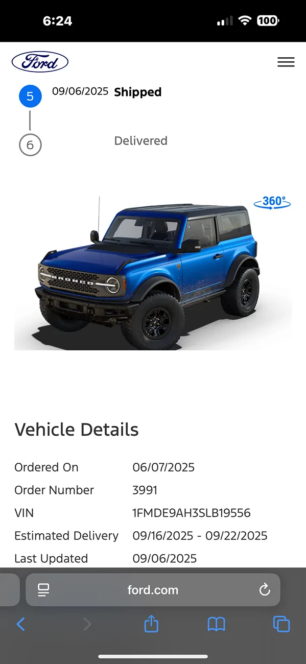 Ford Bronco 2025 Order Wait Time IMG_7311