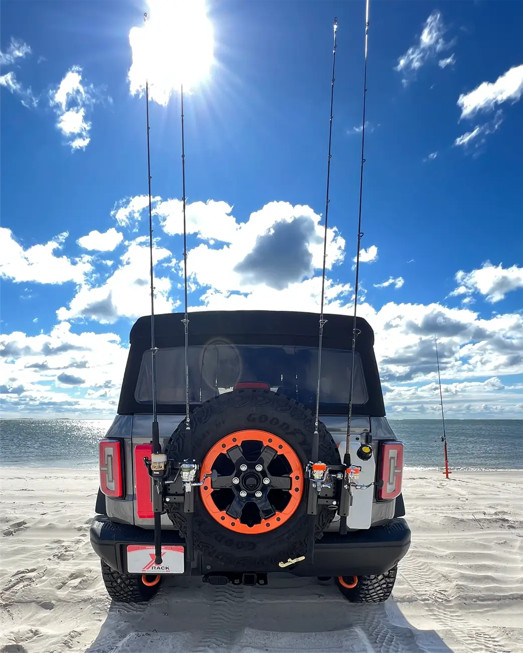 Ford Bronco Double Up Your Rock Slide EZ Rack Spare Tire Carrier with X-Rack Expansion Bracket X-Rack expansion bracket promo - facebook 16x20