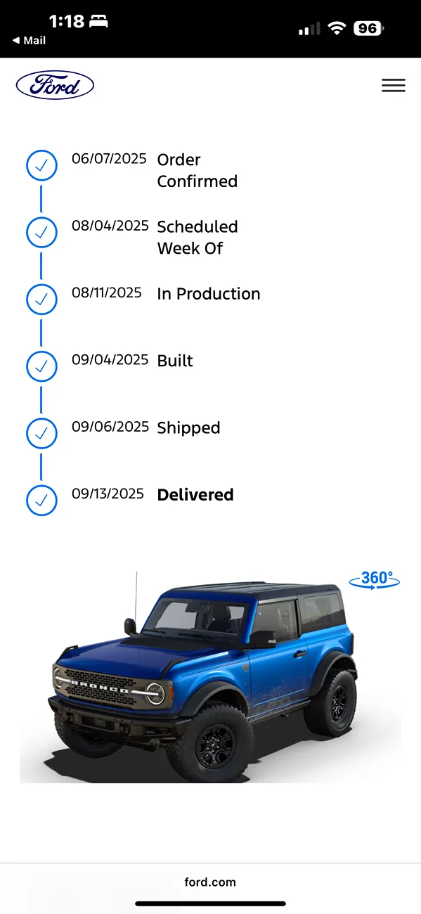 Ford Bronco 2025 Order Wait Time IMG_7370