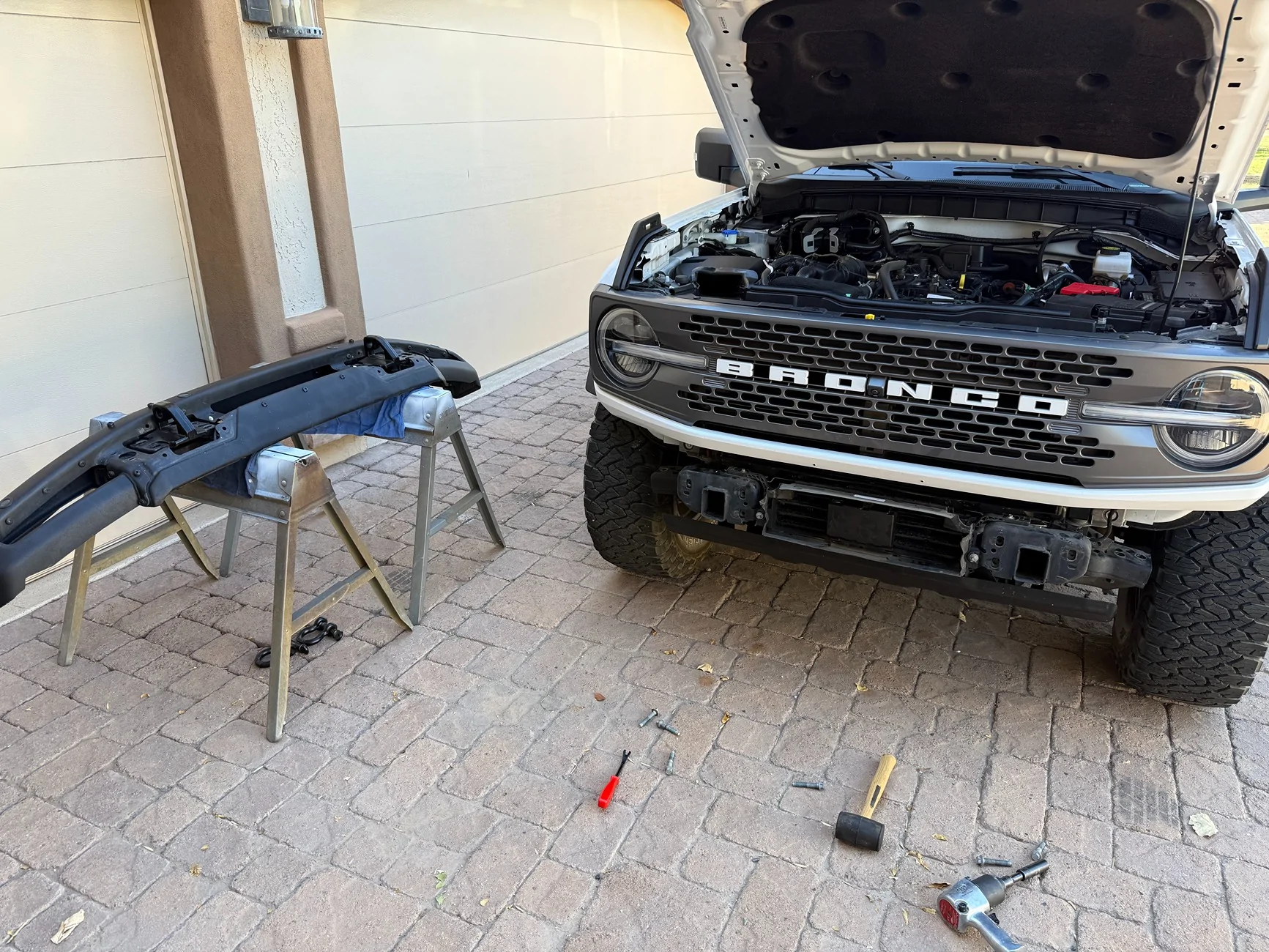 Ford Bronco DIY winch mount bumper custom fabricated Bronco bumper off