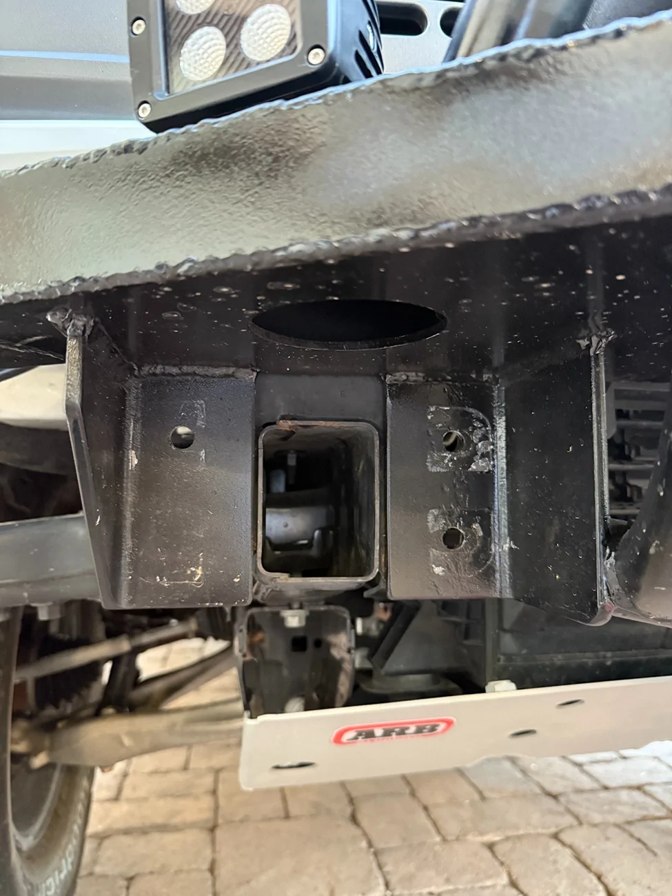 Ford Bronco DIY winch mount bumper custom fabricated bronco bumper view up frame rail