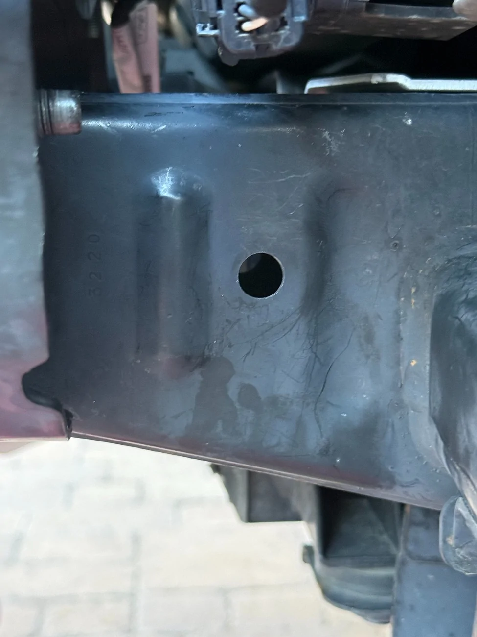 Ford Bronco DIY winch mount bumper custom fabricated bb driver side frame dimpl