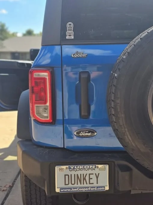 Ford Bronco Custom vanity license plate for Bronco? Dunkey plat