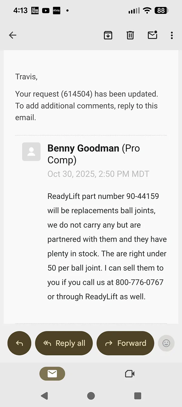 Ford Bronco 4wp now Pro Comp Upper Control Arms are $135 on eBay. Screenshot_20251030-161327
