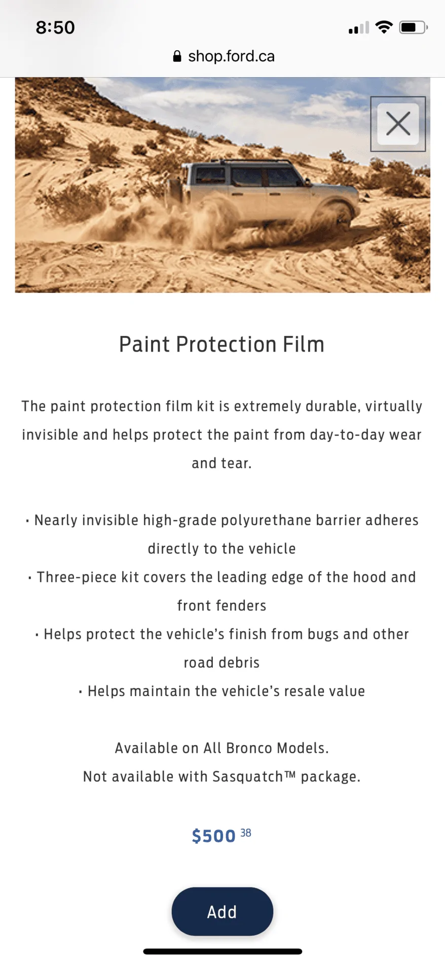 Ford Bronco Optional paint protection film 9BE673D1-9621-42A2-87A0-53452297305E
