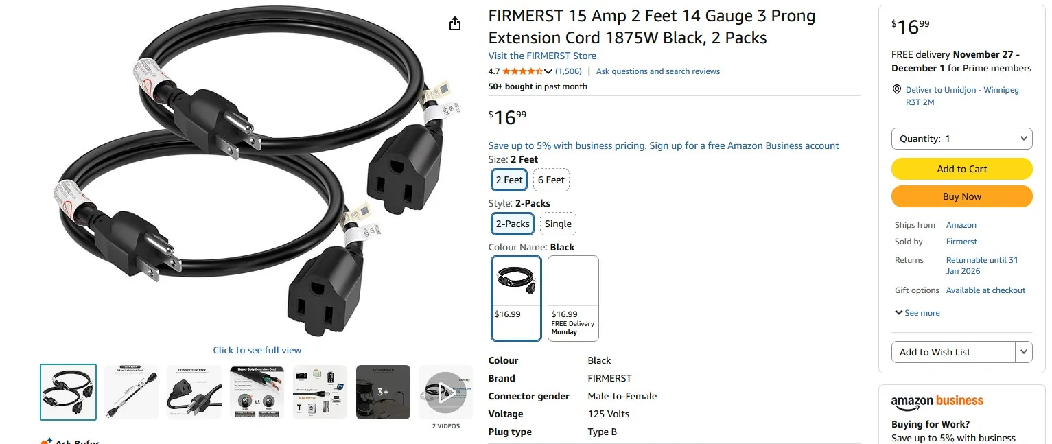 Ford Bronco Block heater extension mod Amazon 2ft extension cord