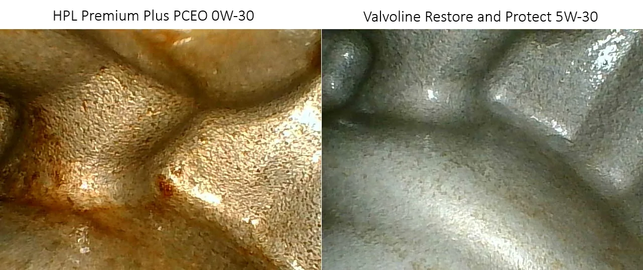 Ford Bronco 2.7L Engine Borescope Pictures of Valvoline Restore and Protect 5W-30 vs HPL 0W-30 1
