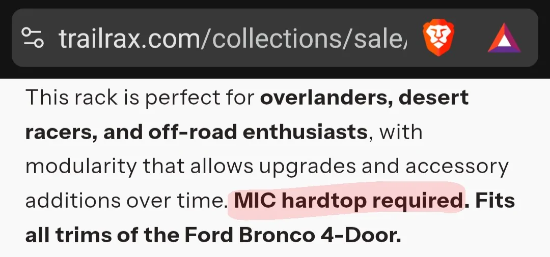 Ford Bronco Are there racks that fit the painted hardtop? Screenshot_20251110-121146-213~2