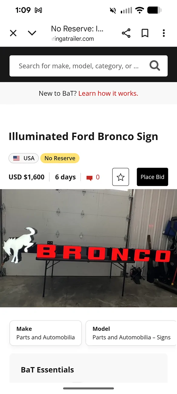 Ford Bronco Bronco Sign Auction Screenshot_20251113-130915