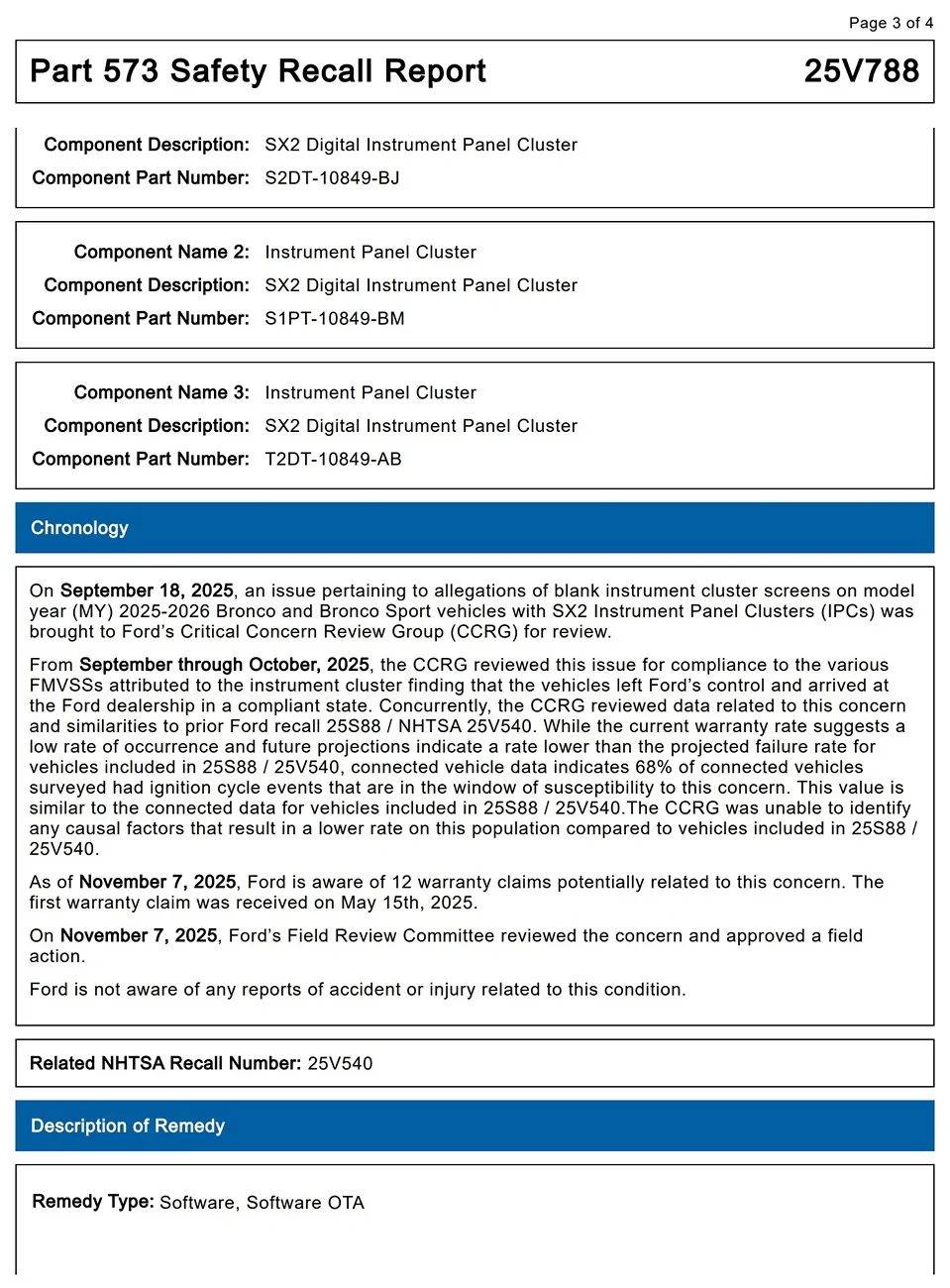 Ford Bronco Sport Recall: Instrument Cluster Panel Display Failure (NHTSA Recall 25V788) -- 2025-2026 Bronco Sport {filename}