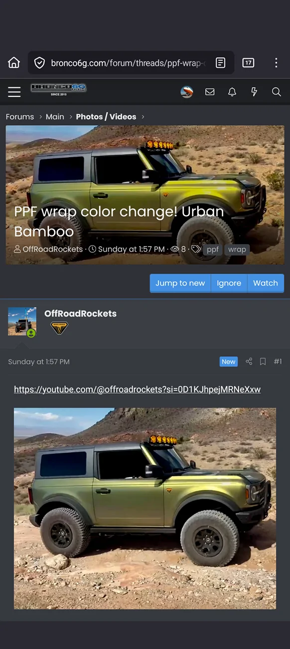 Ford Bronco PPF wrap color change! Urban Bamboo Screenshot_20251120-194459