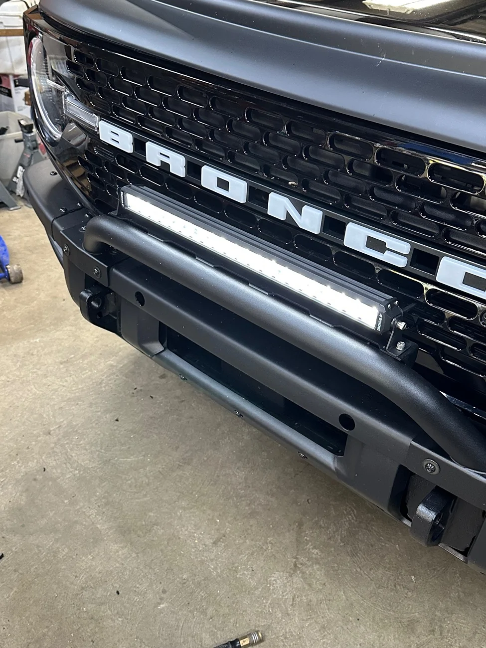 Ford Bronco Installed grille light bar and activation button IMG_3297