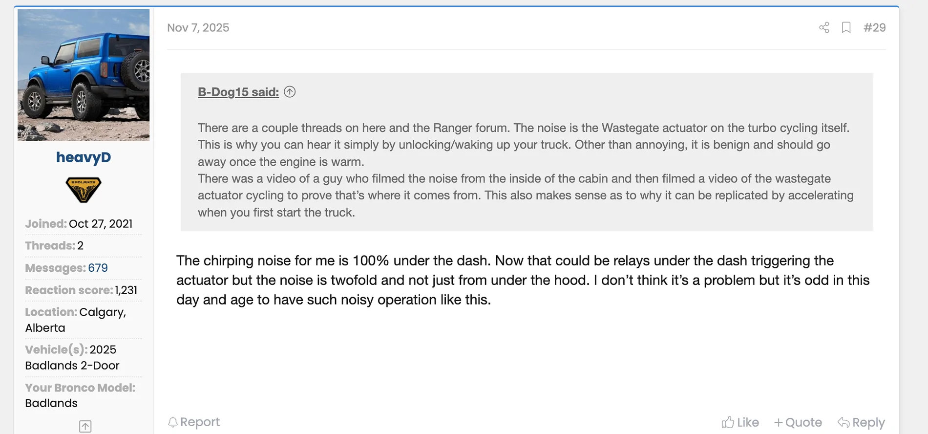 Ford Bronco Chirp Sound from Under driver dash / engine area - 2025 Screenshot 2025-11-26 at 4.47.32 PM