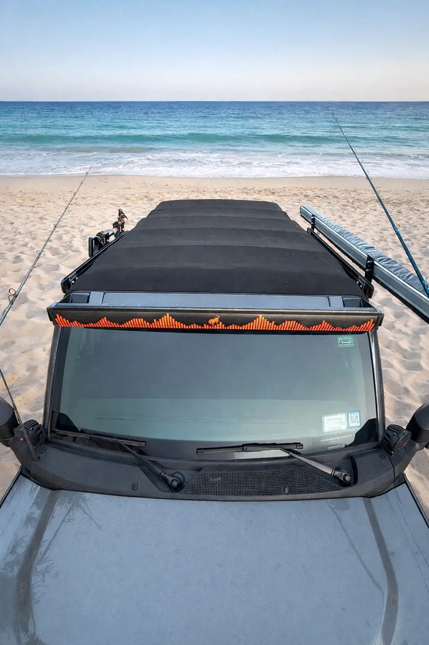 Ford Bronco Bronco Accessory Side Rail for Soft Top.  Mount Awnings, Shower Encl and more - Still open top - NEW LOWER PRICE! (X-Rack) Side rail Top view with top down