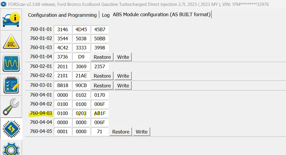 Ford Bronco GOAT modes vanished FORscan ABS Module Screenshot 2026-01-07 152442