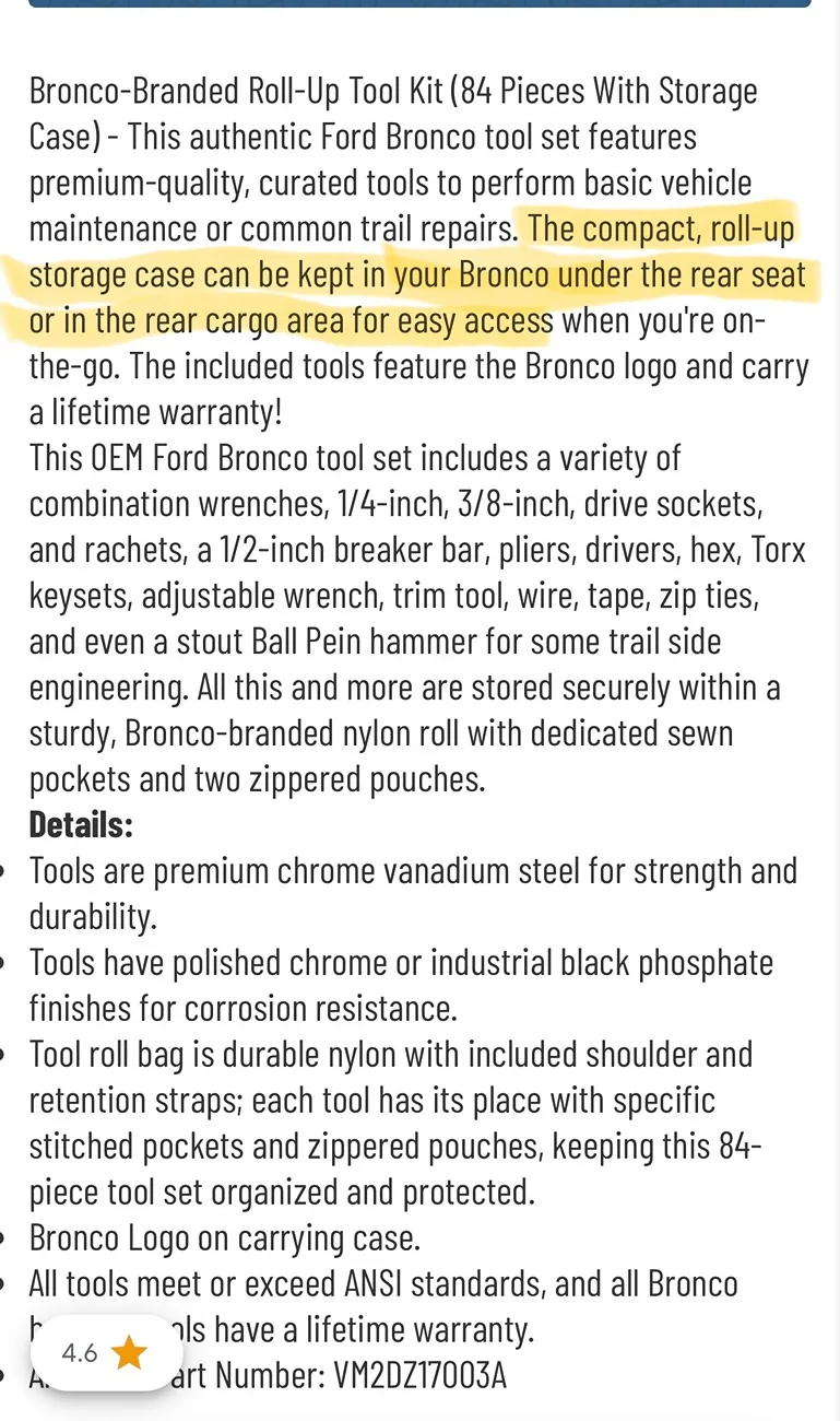 Ford Bronco Ford Toolkit Storage IMG_1969