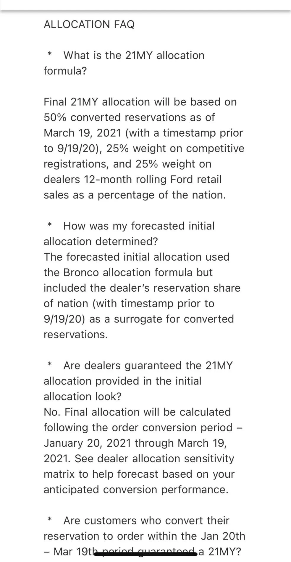 Ford Bronco Bronco team rep's email to dealer GM -- discussing reservations, order conversion, allocations F25488AA-1422-418A-B795-5066843C5206