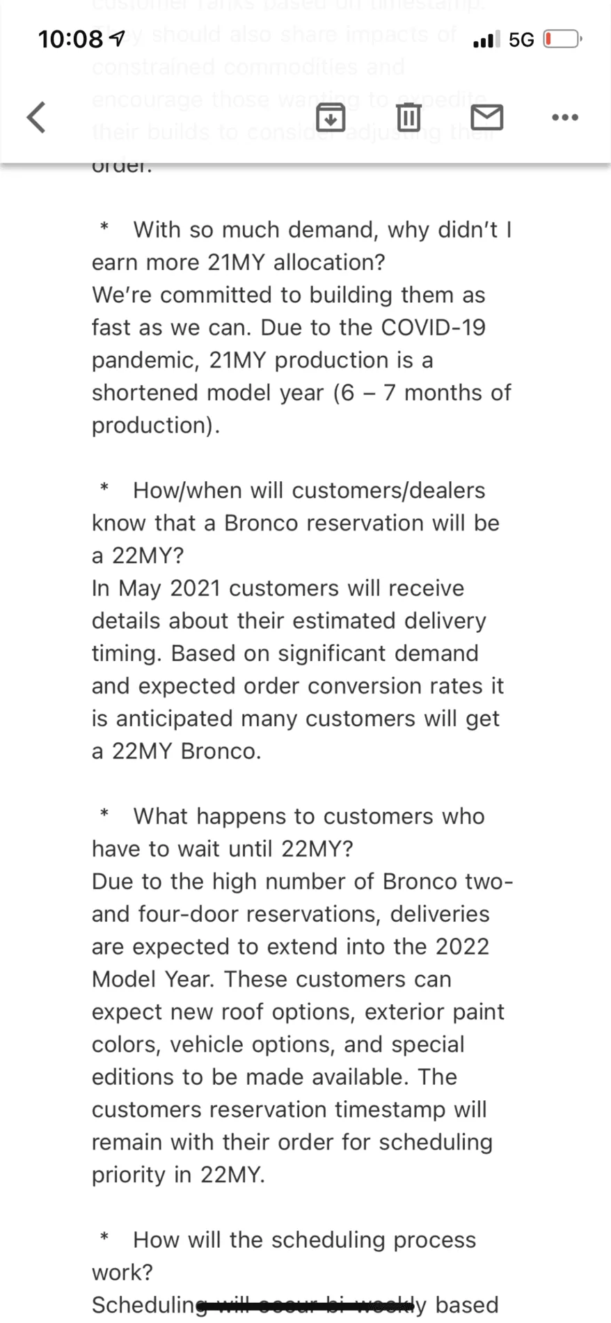 Ford Bronco Bronco team rep's email to dealer GM -- discussing reservations, order conversion, allocations 43AEAE7E-42F3-4A41-B5C8-BE1683237BD8