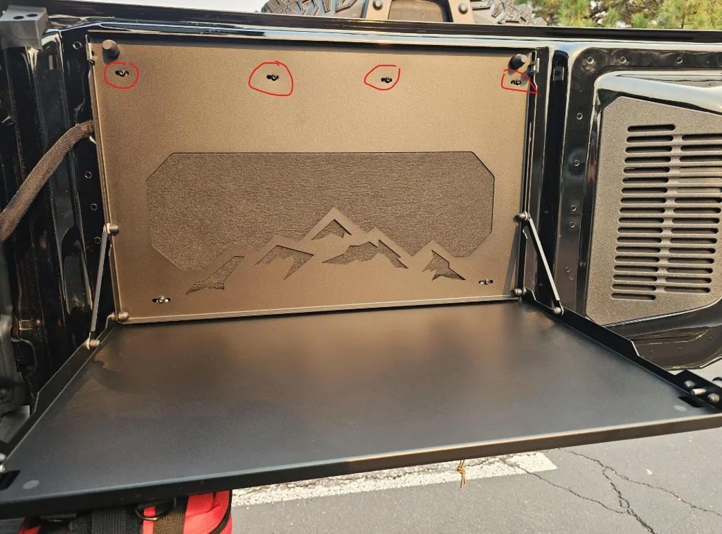 Ford Bronco Tailgate Table Installation Help - Expedition Gear Table - Top Hardware bolts backing out Tailgate Table Issu