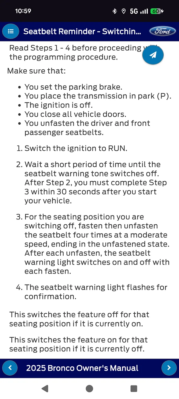 Ford Bronco seat belt reminder Screenshot_20260304-105918