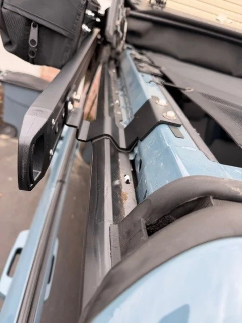 Ford Bronco Shower awning installed on my soft top with an Xrack side rail awn3