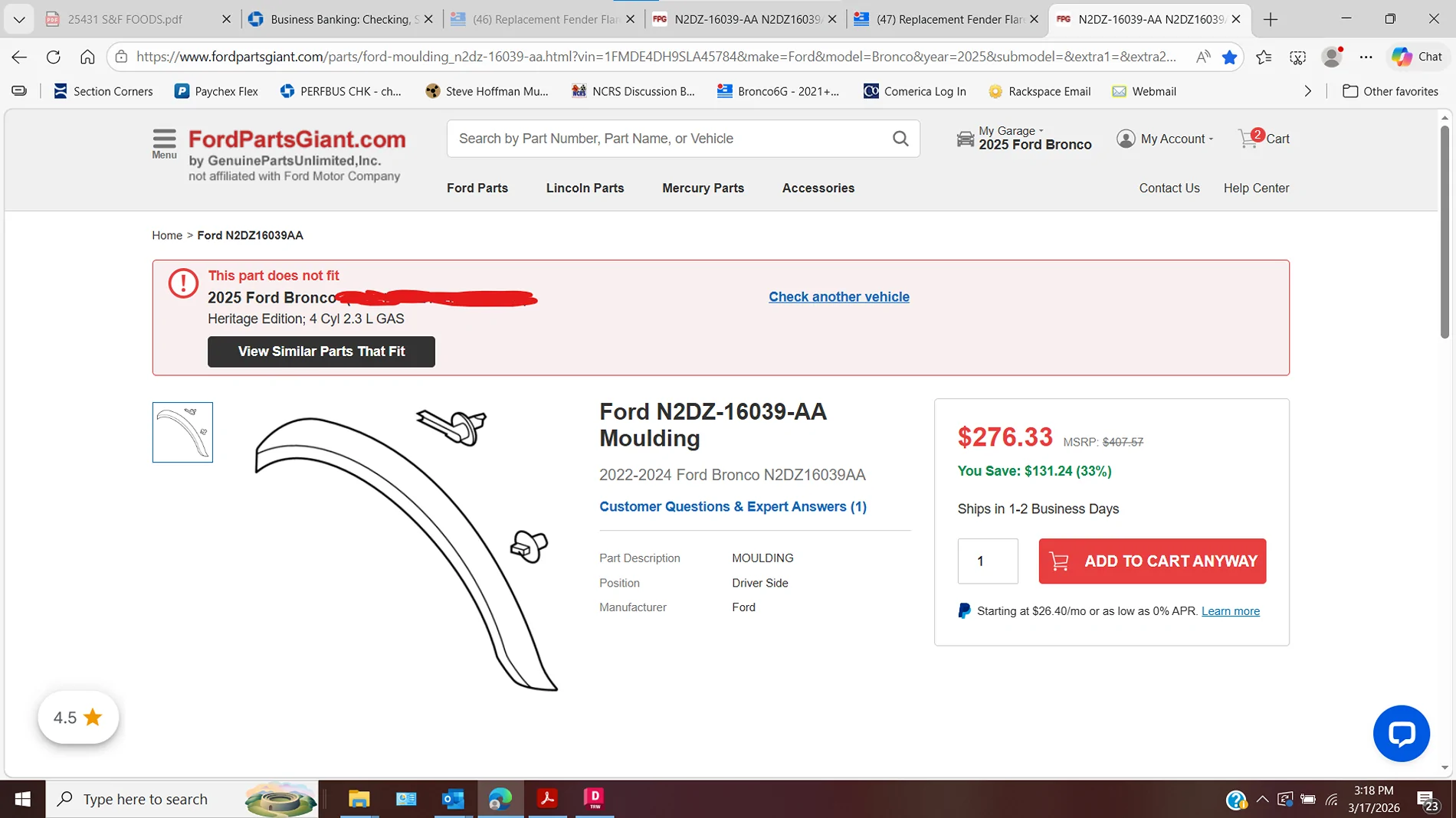 Ford Bronco Replacement Fender Flare for 2025 Heritage Screenshot 2026-03-17 151925